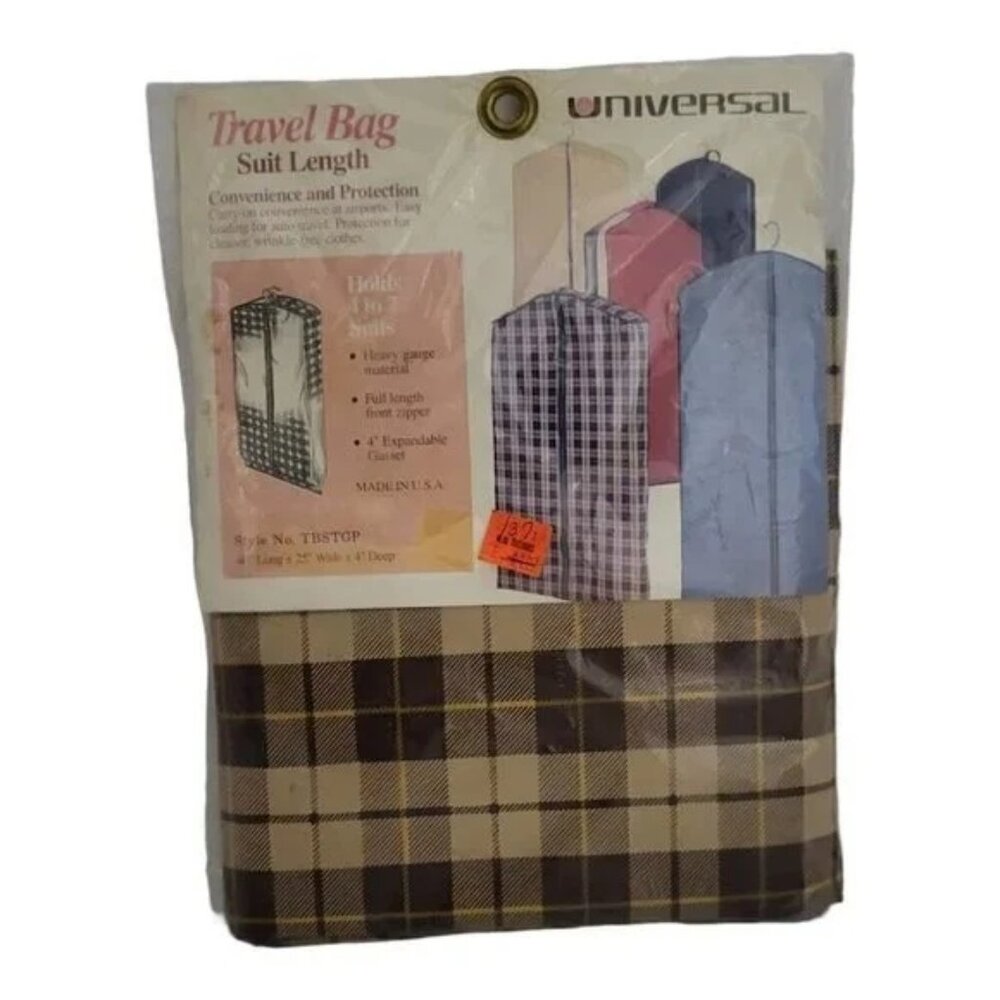 Universal Clothing Suit Travel Bag 40"x25" Brown Plaid